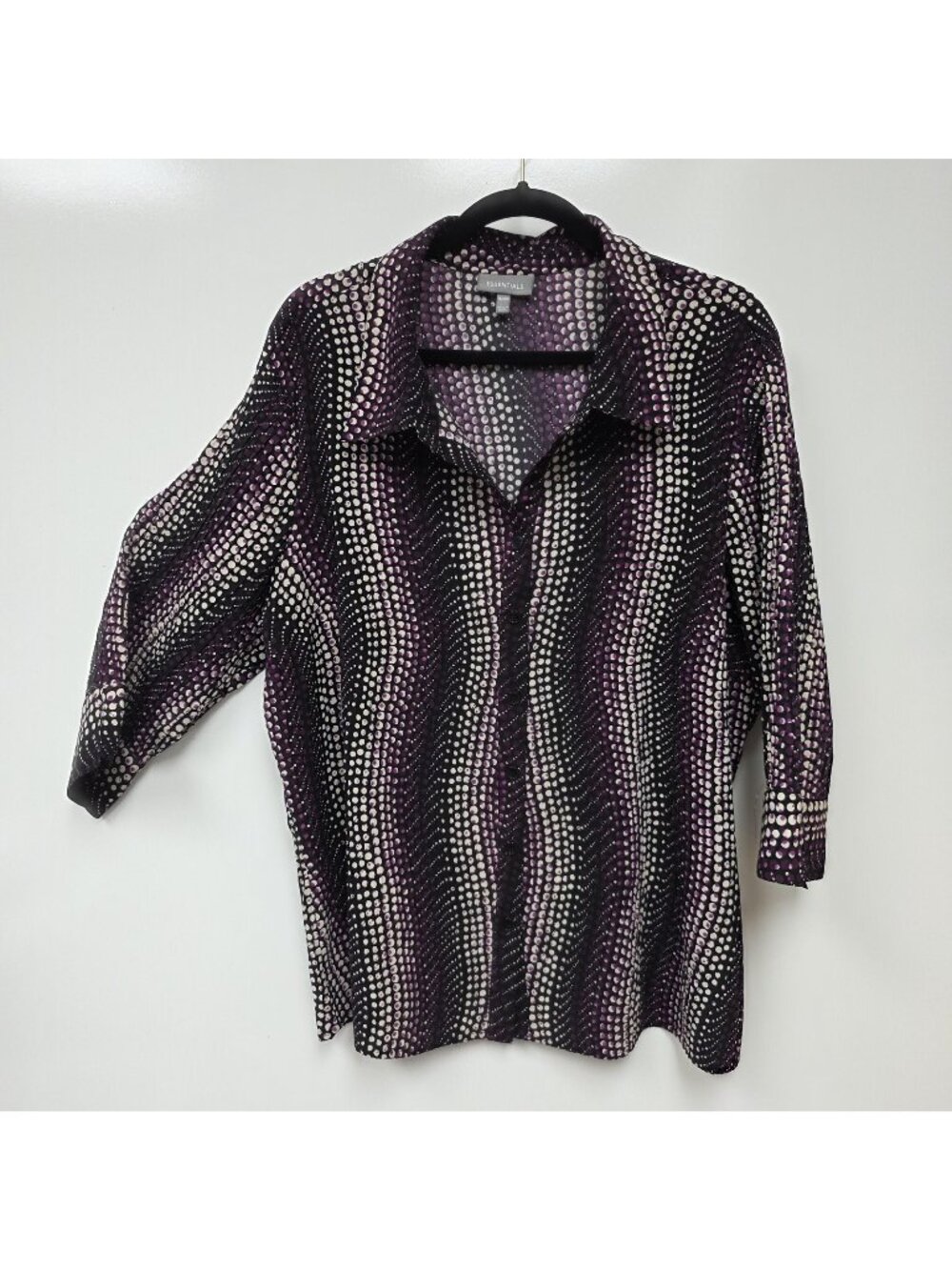 Essentials Shirt Womens 18/20W Purple Polka Dot Tunic Button Up 3/4 Sleeve